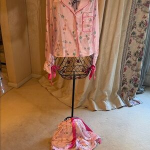 Peach Love California Pink Printed Satin Pajama Set with Hot Pink Trim